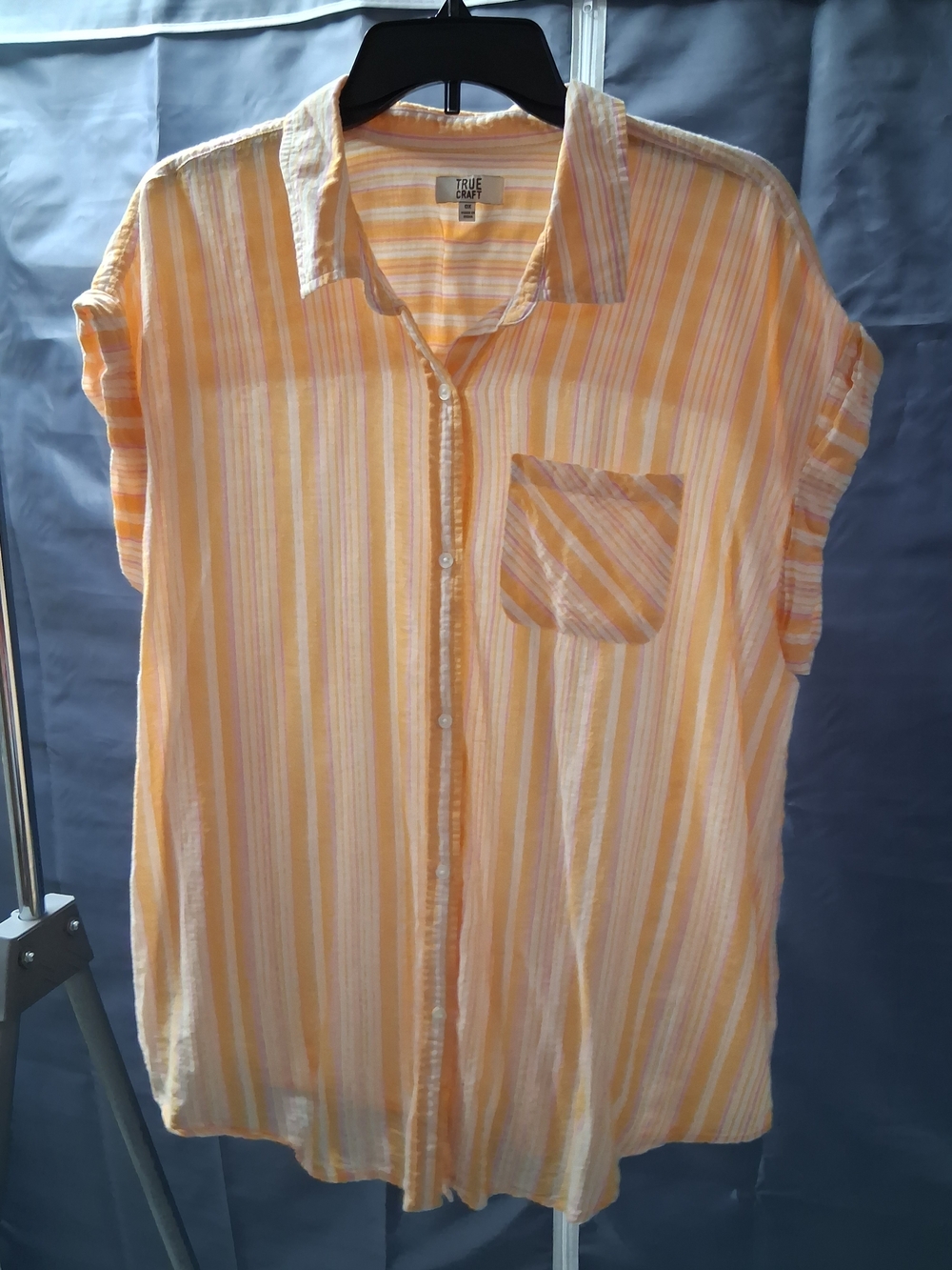 True Craft Women's Yellow and White Striped Button-Up Shirt
